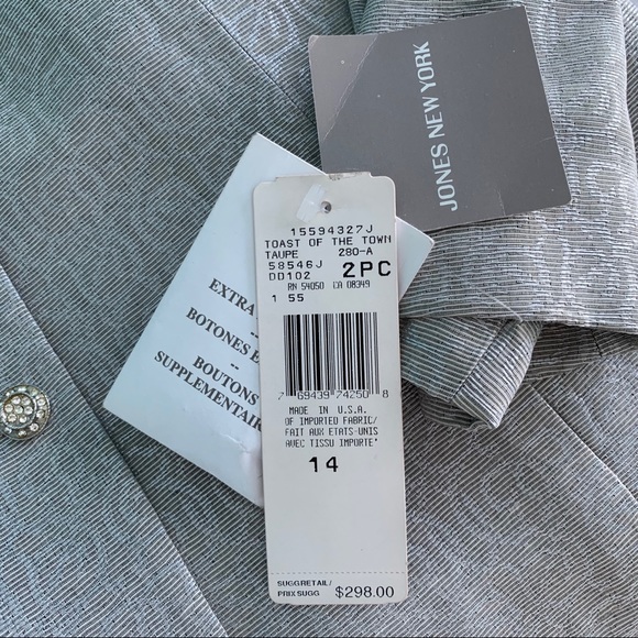 🟢 Toast of the Town Jones New York Suit Set Jacket Skirt New Made USA Taupe 14 - Picture 4 of 17